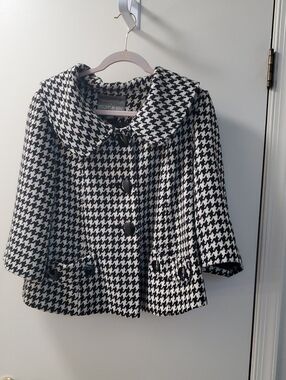 mac & jac lady's Black/White Houndstooth Pea Coat Size L reg